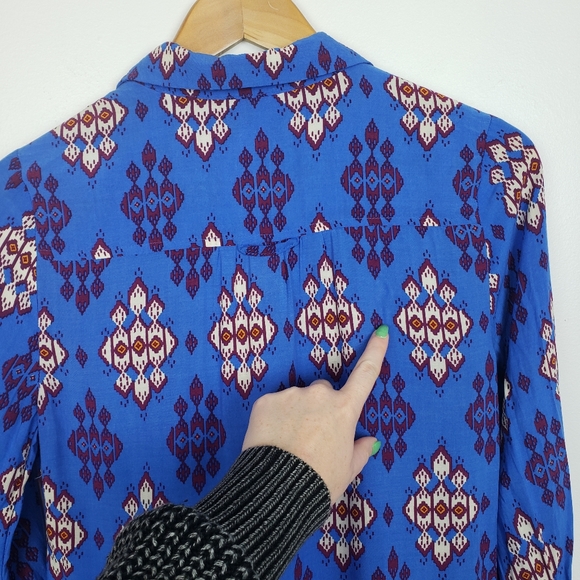 Anthro Maeve Blue Woodland Walk Aztec Blouse 2 - Picture 7 of 8